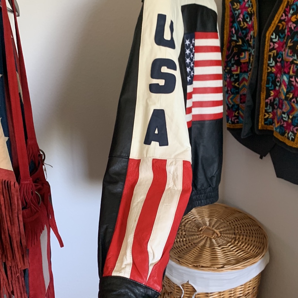 Vintage American flag leather jacket L preowned - Picture 5 of 16